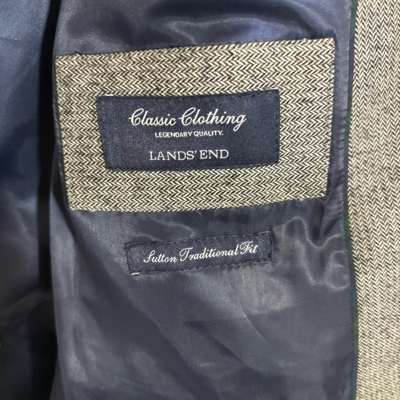 Lands' End Black Gray Men's Cotton 2 Button Blazer Sports Coat 44R - Picture 7 of 9
